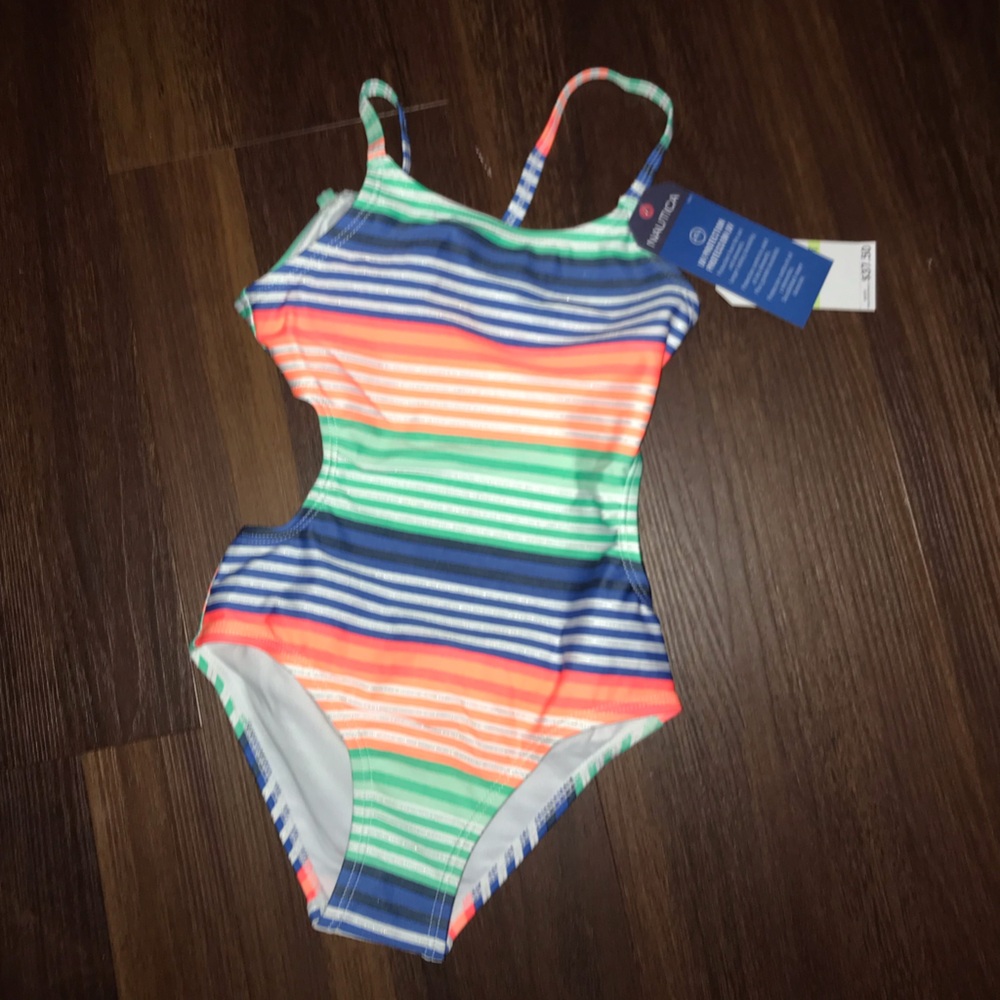 Nautica Toddler Girl Multi Stripe One-piece Swimsuit NWT